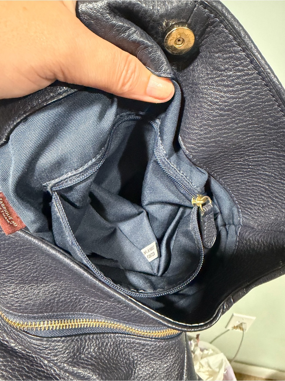 Coach Pebbled Leather Shoulder Bag in Navy Blue and Gold hardware - Picture 7 of 8